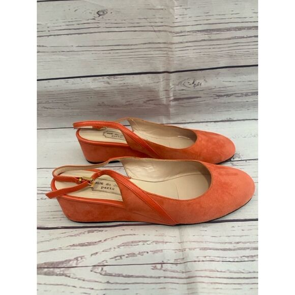 Women's Rue du Jour Orange Suede Slingback Wedge Heels Size 38 - Picture 6 of 10
